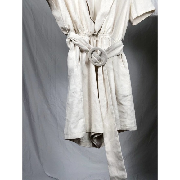 PRINCESS POLLY | Women's Size 4 Cream Beige Turin Collared Wrap Romper Pockets - Picture 6 of 9